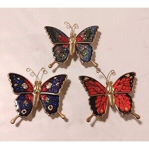 Vintage Butterfly Magnets Set Of 3 Colorful Enamel 1.5”, Taiwan